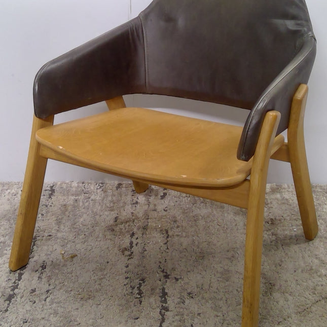 Wood Guest Chair with Green Faux Leather Backrest and Arms
