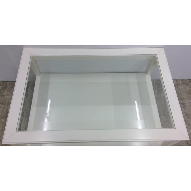 46.5" White Coffee Table with Glass Top