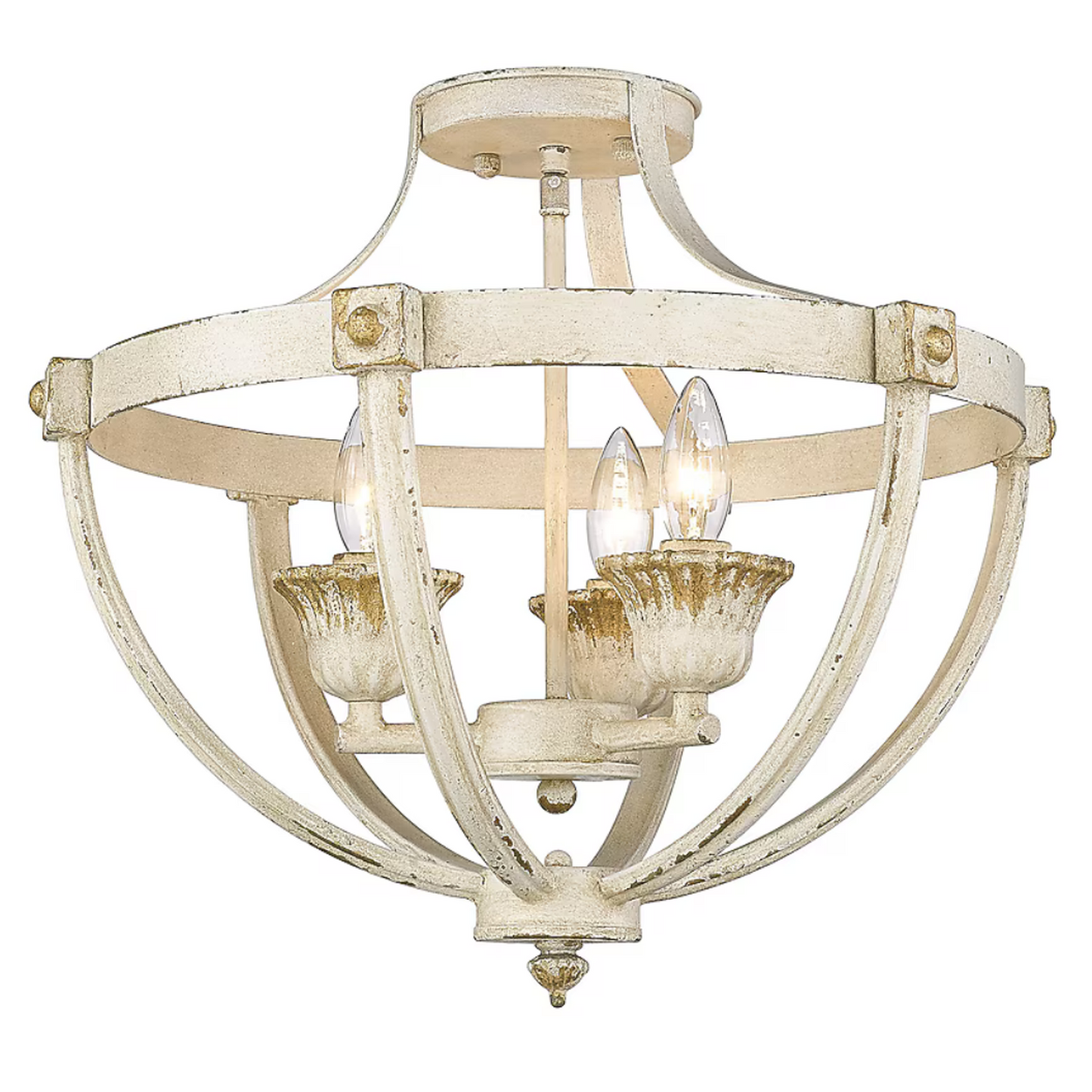 18.25-in Antique Ivory Indoor 3 -Light Semi-flush Mount Light