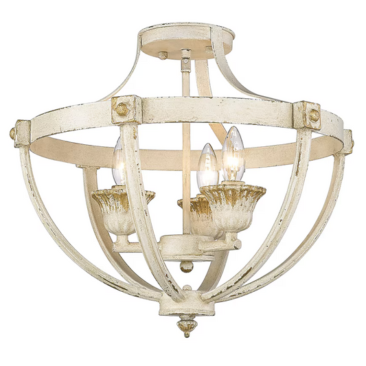 18.25-in Antique Ivory Indoor 3 -Light Semi-flush Mount Light