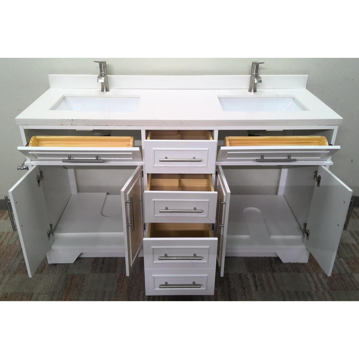 60" White Double Sink Vanity with Engineered Marble Top