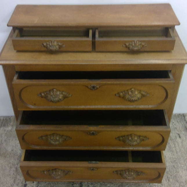 Antique Wood Dresser with Ornate Wood Drawer Pulls