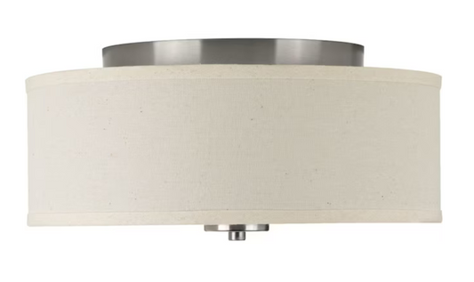 13-in Brushed Nickel Indoor 2 -Light Flush Mount Light with Fabric Shade