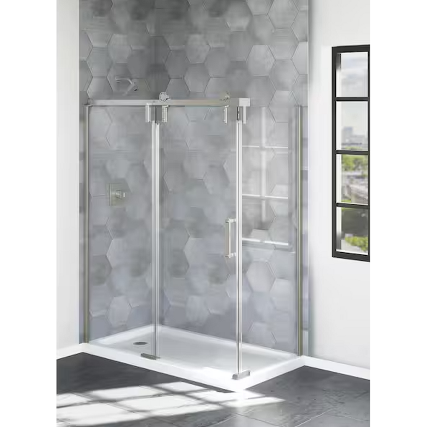 ReStore Select x Delta Industrial 32 in. W x 74.38 in. H Fixed Frameless Shower Door Glass Panel in Clear Glass - B11492-6032-ss GW