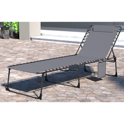 Dark Gray Steel Frame Stationary Chaise Lounge Chair with Gray Sling Seat (Added 08/11/2026)