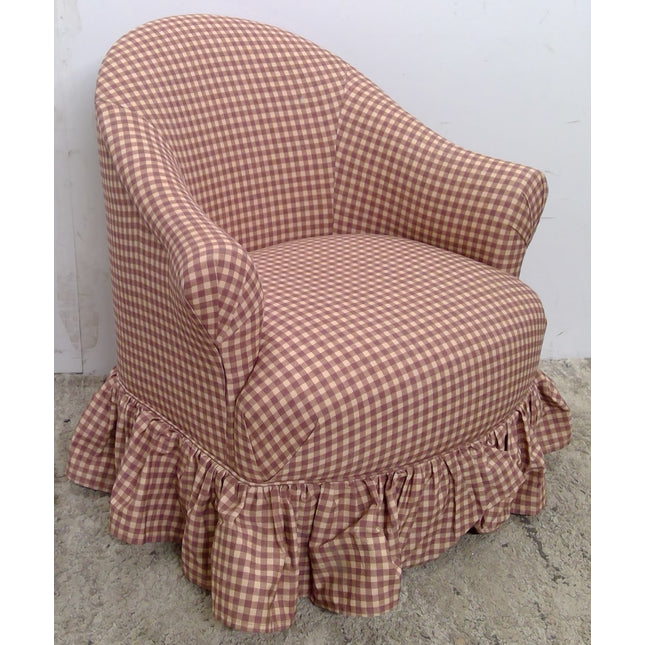 Ruffled Skirt Swivel Accent Chair in Whitaker Gingham Berry