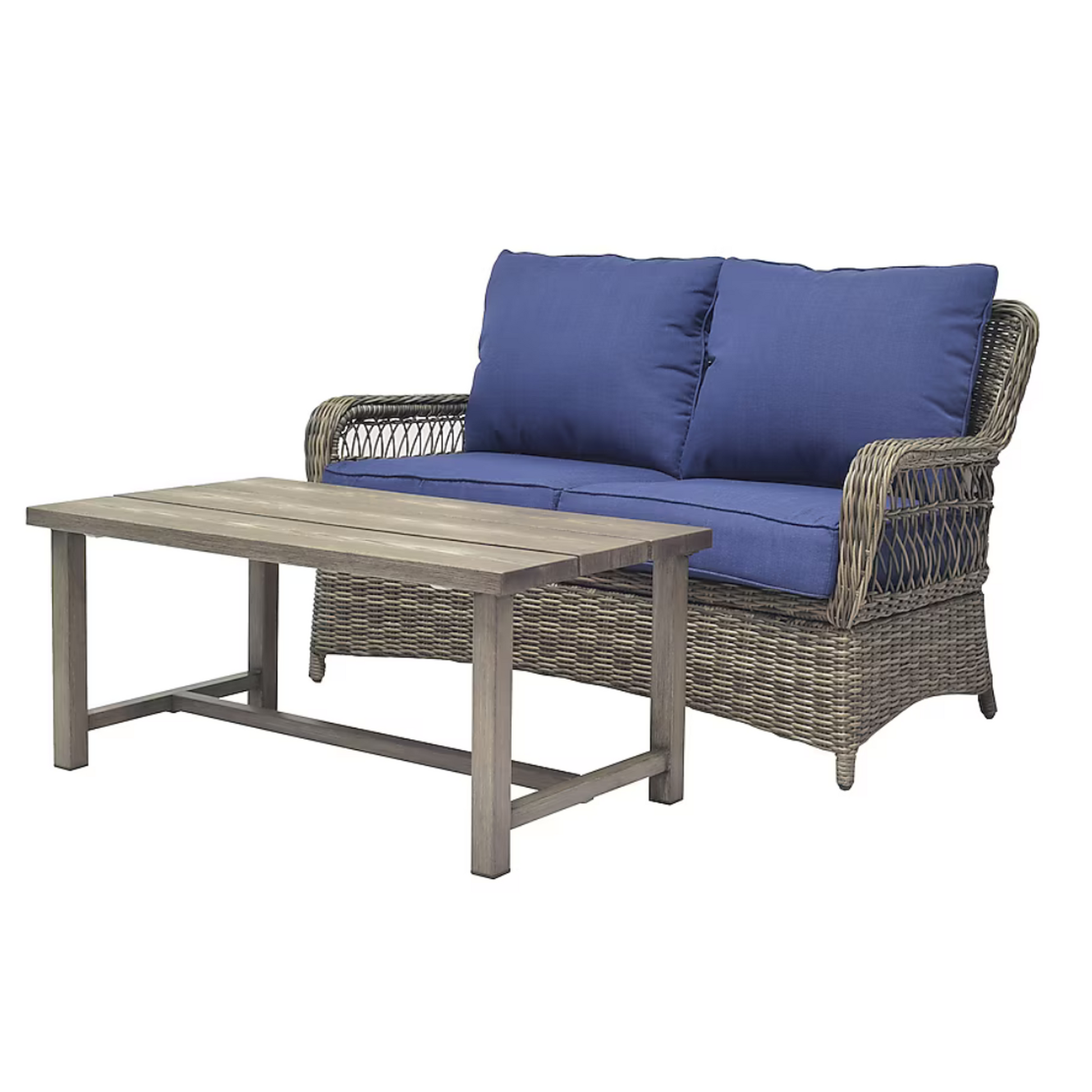 2 -Piece Wicker Patio Conversation Set with Navy Cushions