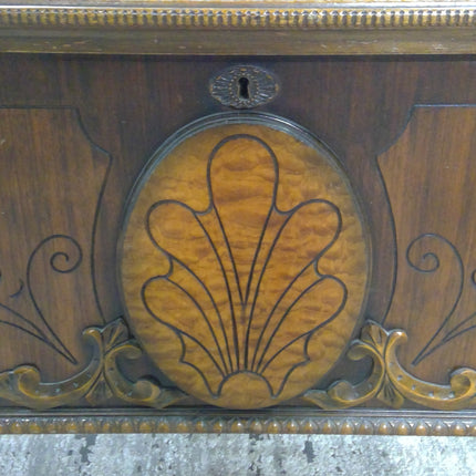 45 Inch Vintage Ornate Carved Wood Storage Chest With Legs And Lock