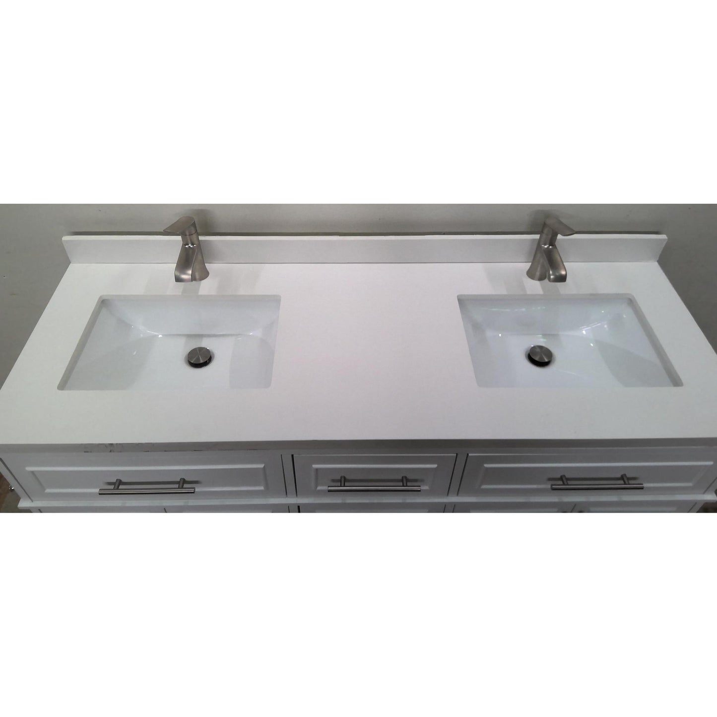 60" White Double Sink Vanity with Engineered Marble Top
