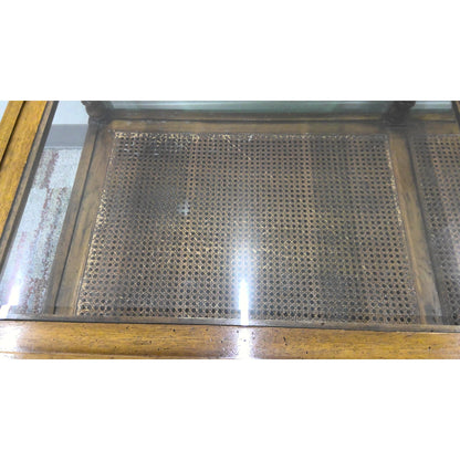 Glass-Top Coffee Table with Cane Shelf
