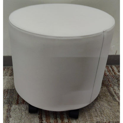 20" White Round Rolling Ottoman