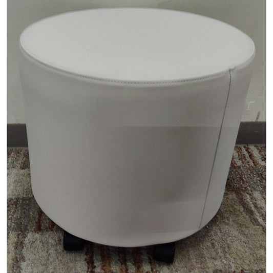 20" White Round Rolling Ottoman
