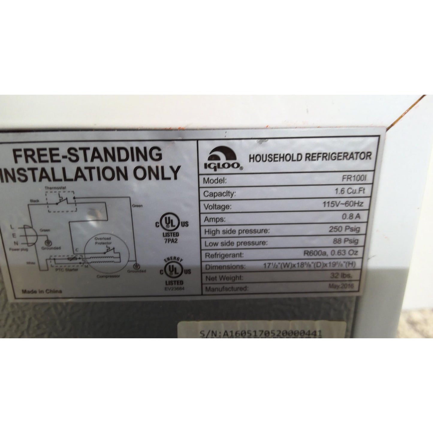 1.6 Cu. Ft. White Igloo Refrigerator