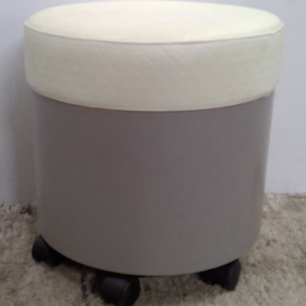 19" Round Rolling Ottoman with Cream Top and Gray Base