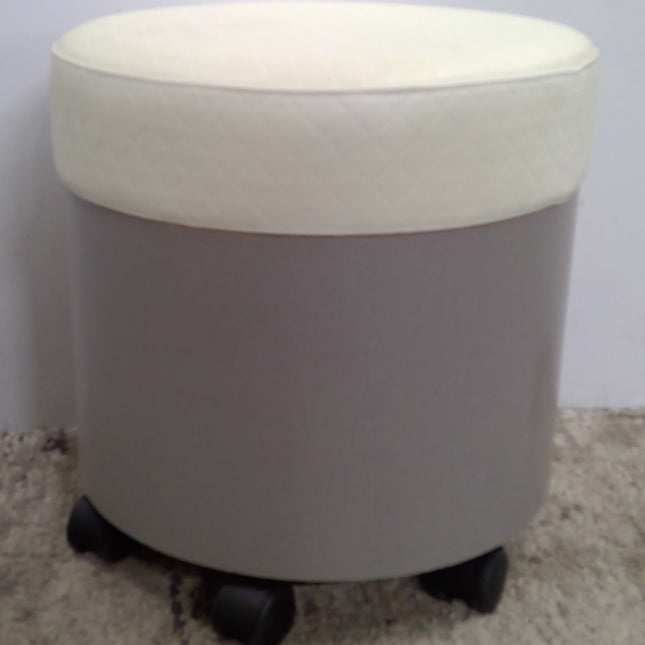 19" Round Rolling Ottoman with Cream Top and Gray Base